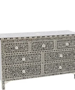 Black Bone Inlay 7 Drawer Floral Design Dresser