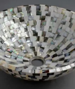 Black and White Mother of Pearl Inlay Round Wash Basin