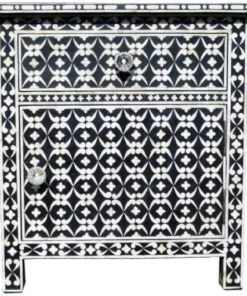Bone Inlay 1 Drawer 1 Door Side Cabinet badrun Design Black