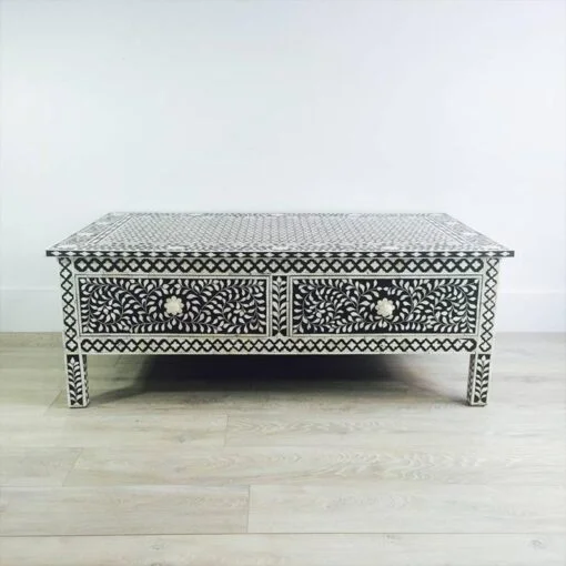 Black Bone Inlay Floral Storage Coffee Table - Image 2