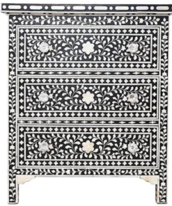 Black Bone Inlay 3 Drawer Cabinet Handmade Storage Unit