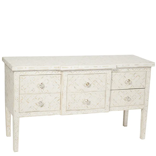 Bone-Inlay-6-Drawer-Console-Geometric-White Bone Inlay 6 Drawer Console Geometric White