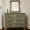 Bone Inlay Floral Chest Of 4 Drawer Black with inlay mirror