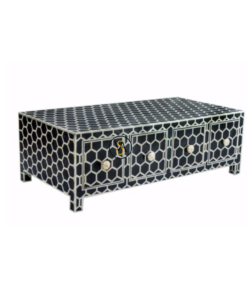 Bone Inlay Honeycomb Design Coffee Table in Black color