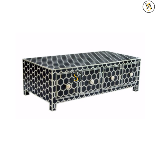 Bone Inlay Honeycomb Design Coffee Table in Black color