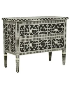 Alternative view of Black & White Bone Inlay 2 Drawer Chest | Geometric Design