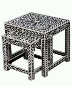 black bone inlay floral table set of 2