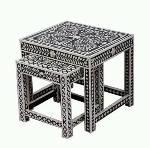 black bone inlay floral table set of 2