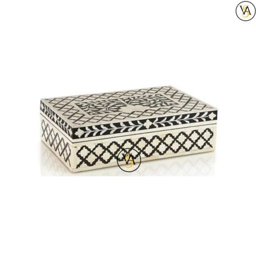 Black & White Bone Inlay Jewelry Storage Box - Image 2