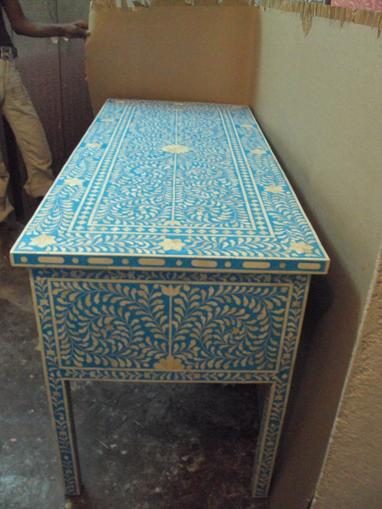 Buy Online Blue Bone Inlay 5 Drawer Writing Desk