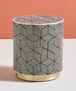 Alternative view of Black Bone Inlay Cube Design Round Side Table