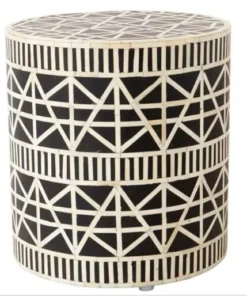 Alternative view of Black Bone Inlay Geometric Design Round Side Table