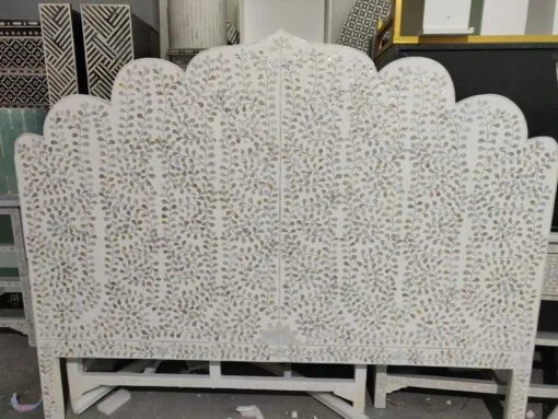 Handmade White Mother of Pearl Inlay Bed Headboard | King / Queen Size - Image 2