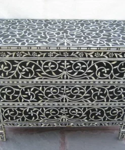 Mother Of Pearl Lotus Design 3 Drawer Chest front view