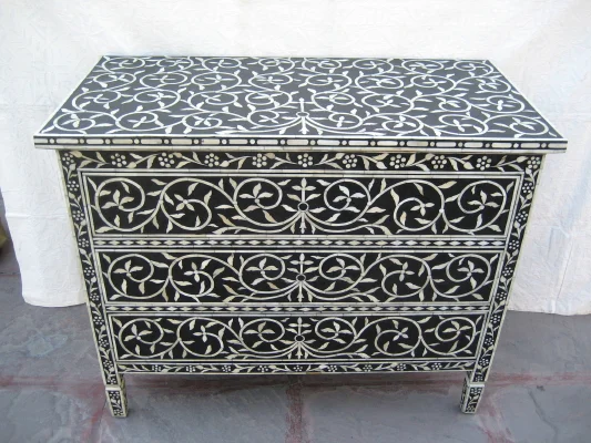 Mother-of-pearl-lotus-design-3-drawer-chest2 Mother Of Pearl Lotus Design 3 Drawer Chest front view