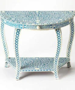 Alternative view of Light Blue Traditional Bone Inlay Demilune Console Table