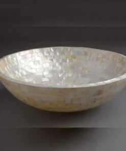 Handcrafted white MOP round bathroom basin for luxury interiors