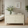 Beige Bone Inlay 3 Drawer Sideboard placed in minimalist living room with home décor