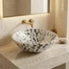 Black and White Mother of Pearl Inlay Round Wash Basin for Luxury Bathroom Decor