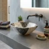 Black and white mother of pearl inlay wash basin for luxury bathroom