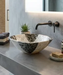 Black and white mother of pearl inlay wash basin for luxury bathroom