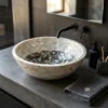 Black and white ring design mother of pearl bathroom wash basin