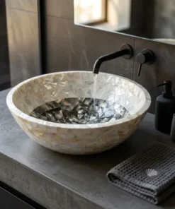 Black and white ring design mother of pearl bathroom wash basin