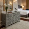 Black Bone Inlay 7 Drawer Chest Floral Design in luxury suite room with furnished