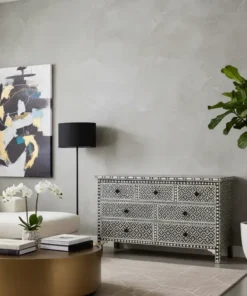 Black Color Bone Inlay Arctic Chest Of 7 Drawers