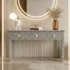 Bone Inlay Chevron Design 3 Drawer Console Table