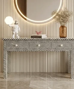 Bone Inlay Chevron Design 3 Drawer Console Table