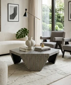 Black Bone Inlay Decorative Coffee Table in minimalist luxury living room
