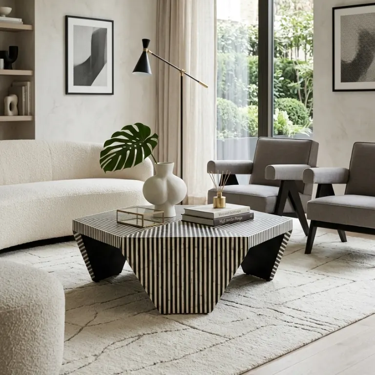 Black Bone Inlay Decorative Coffee Table in minimalist luxury living room