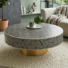 Black Bone Inlay Coffee Table Geometric Cube Design in modern living room with beige sofa and decor