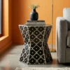 Bone Inlay Black Diamond Design Drum Table for living room