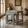 Handmade black bone inlay floral table set of 2 with decorative pattern