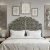 Bone Inlay Black Floral Design Bed Headboard for luxury bedroom interiors