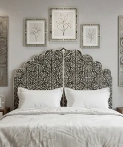 Bone Inlay Black Floral Design Bed Headboard for luxury bedroom interiors