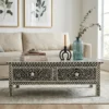 Black Bone Inlay Floral Storage Coffee Table