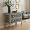 Black bone inlay 2 drawer chest cabinet with handmade geometric design pattern