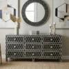 Black Bone Inlay Honeycomb Design Large Chest with 9 storage drawers in modern living room with interior