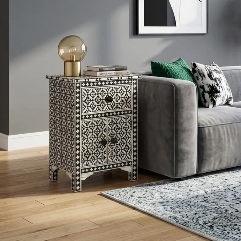 black-bone-inlay-side-cabinet-for-living-room Black Bone Inlay Side Cabinet For Living Room