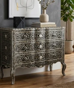 Black Mother of Pearl Inlay 3 Drawer Chest