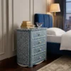 Blue Bone Inlay Four Drawer semi round Geometric Pattern design Bedside Table in luxury bedroom with decor and furnished