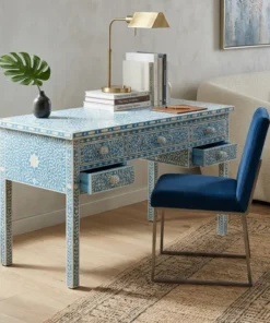 Blue Bone Inlay 5 Drawer Writing Desk