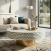 Blue targua bone inlay coffee table in modern living room with decor