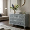 Bone Inlay 7 Drawer Dresser / Chest placed in modern living room