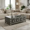 Black Honeycomb Design Coffee Table with 4 Drawers