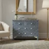 Bone Inlay Floral Chest Of 4 Drawer Blue with wall mirror and side sofa