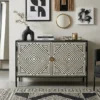 Bone Inlay Geometric Stripe Design Sideboard Cabinet for dining room, living room, and luxury home storage.